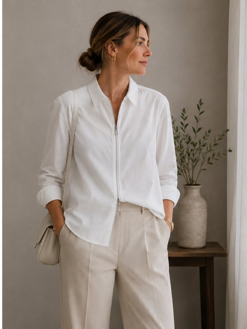 NWT Rag & Bone White Zip Front Cotton Shirt | Size M Modern Minimalist